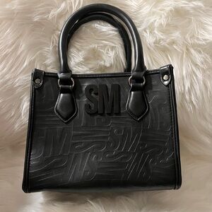 Steve Madden Evelyn Monogram Black Satchel Bag crossbody guitar strap 9x7.25x4.5